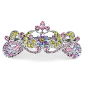 Elegant Crystal Floral Tiara Pink Barrette